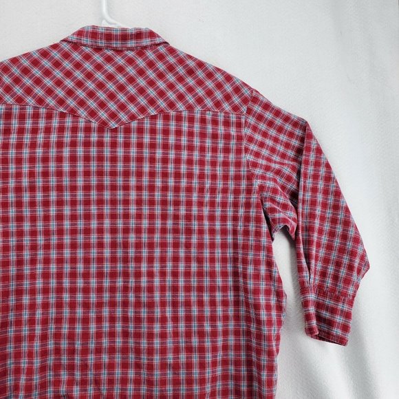Wrangler Shirt Women's 3/4 Sleeve Casual Pearl Snap Up Plaid Red Size 3XL - Picture 12 of 12